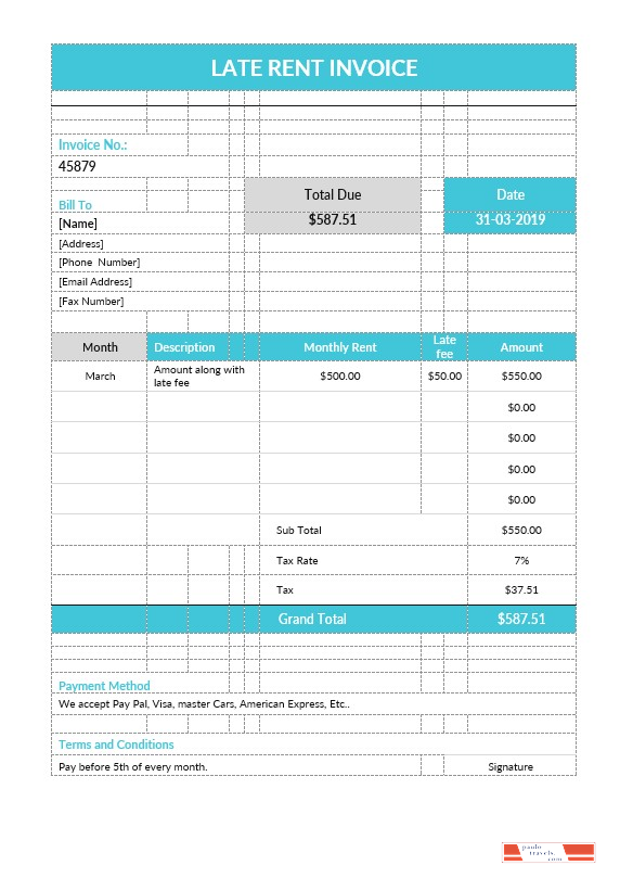 Late Rent Invoice Template PSD template